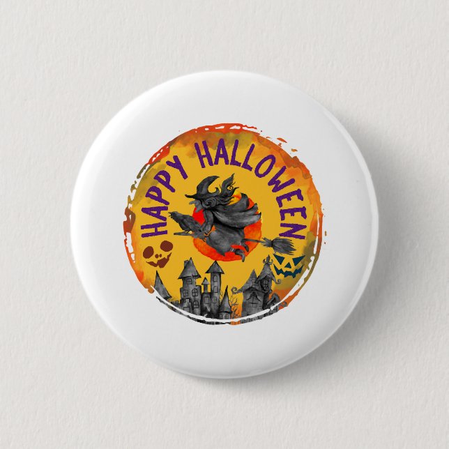 Halloween Design Happy Halloween Witch 2 Inch Round Button (Front)