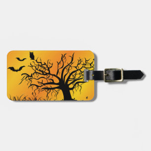 Halloween Design with Bats, Tree and Pumpkins Luggage Tag