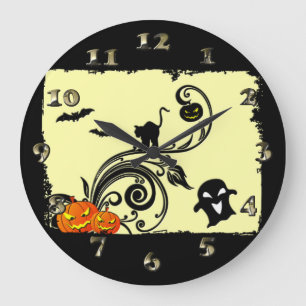 Halloween Design with Cats and Pumpkins Large Clock