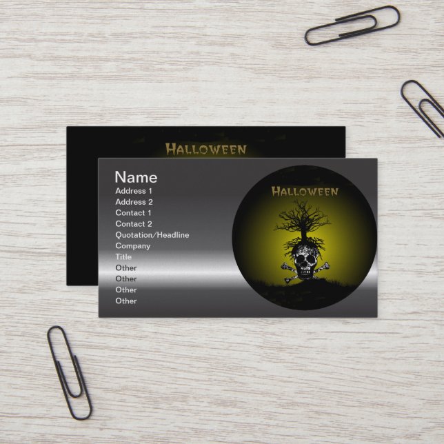 Halloween Design with Skull and Spooky Tree Business Card (Front/Back In Situ)