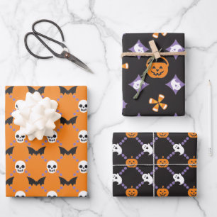 Halloween Designer Fun, Skulls & Pumpkins Wrapping Paper Sheet