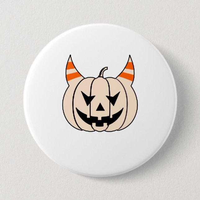 Halloween Devil Horns Jack O Lantern Pumpkin 3 Inch Round Button (Front)