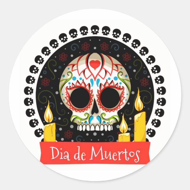 Halloween Dia De Muertos Classic Round Sticker (Front)