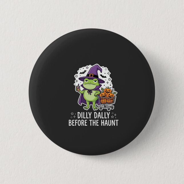 Halloween Dilly Dally Frog Witch Pumpkin Cart 2 Inch Round Button (Front)