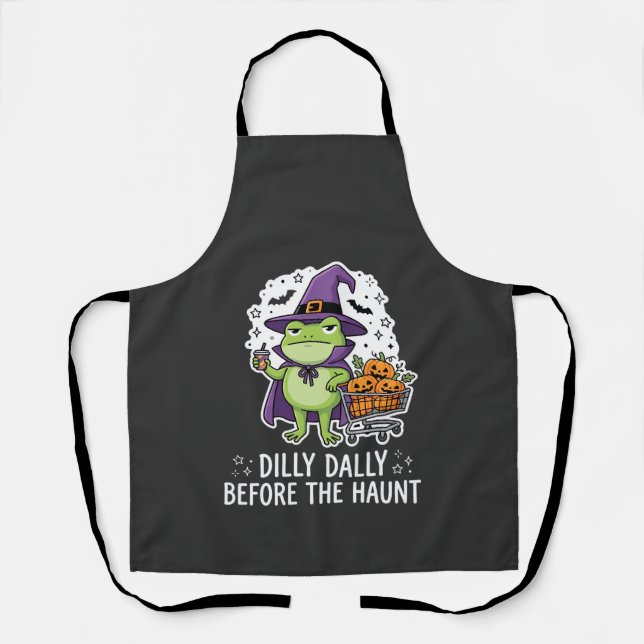 Halloween Dilly Dally Frog Witch Pumpkin Cart Apron (Front)