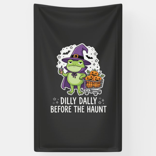 Halloween Dilly Dally Frog Witch Pumpkin Cart Banner (Vertical)
