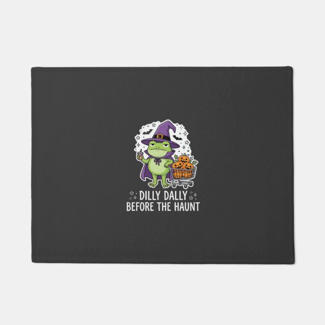 Halloween Dilly Dally Frog Witch Pumpkin Cart Doormat (Front)