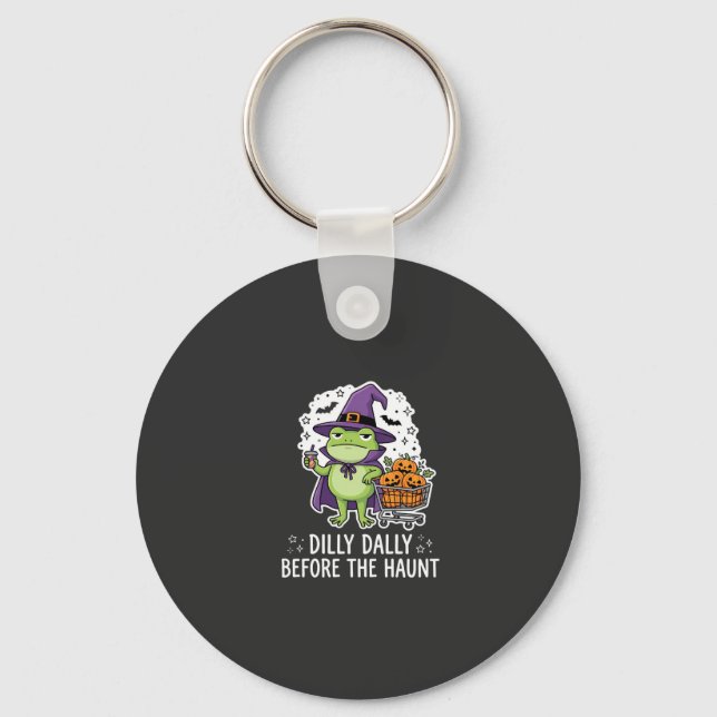 Halloween Dilly Dally Frog Witch Pumpkin Cart Keychain (Front)