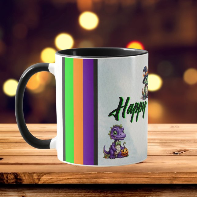 Halloween Dinosaur Dino-Mash Party Mug (Happy Halloween mug with three dinosaurs)