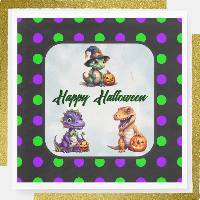 Halloween Dinosaur Dino-Mash Party Napkin (Happy Halloween Dino Napkins with Green Font)