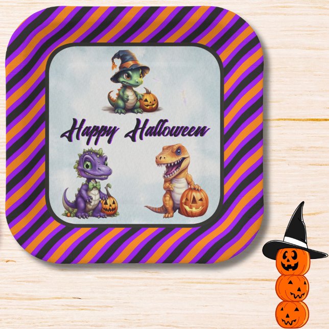 Halloween Dinosaur Dino-Mash Party Paper Plate (Happy Halloween Dino Party Plates)