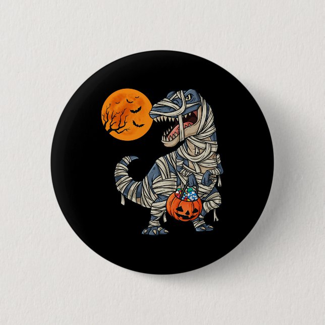Halloween Dinosaur Mummy T Rex Scary Boys Kids Tee 2 Inch Round Button (Front)