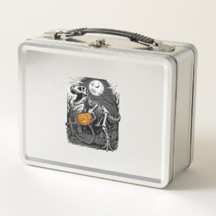 Halloween Dinosaur Skeleton Pumpkin Vintage Shirt Metal Lunch Box