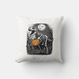 Halloween Dinosaur Skeleton Pumpkin Vintage Shirt Throw Pillow