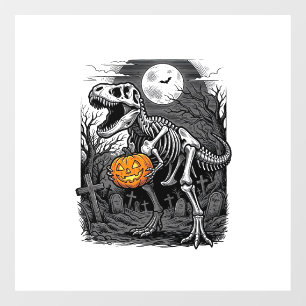 Halloween Dinosaur Skeleton Pumpkin Vintage Shirt Window Cling