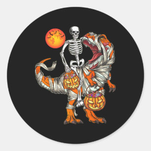 Halloween Dinosaur Skeleton T Rex Scary Pumpkin Mo Classic Round Sticker