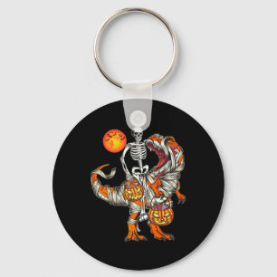Halloween Dinosaur Skeleton T Rex Scary Pumpkin Mo Keychain