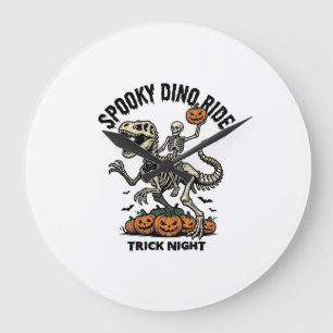 Halloween Dinosaur Skeleton Vintage Trick Ride_1 Large Clock