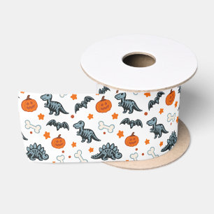 Halloween Dinosaur Skeletons Bats & Pumpkins Satin Ribbon