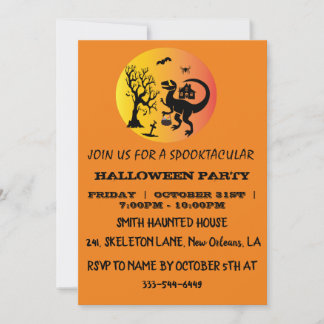 Halloween Dinosaur Spooky T-Rex Halloween Party Invitation