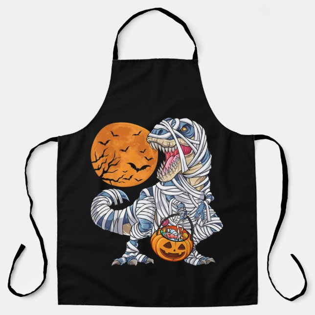 Halloween Dinosaur T rex Mummy Pumpkin Apron (Front)
