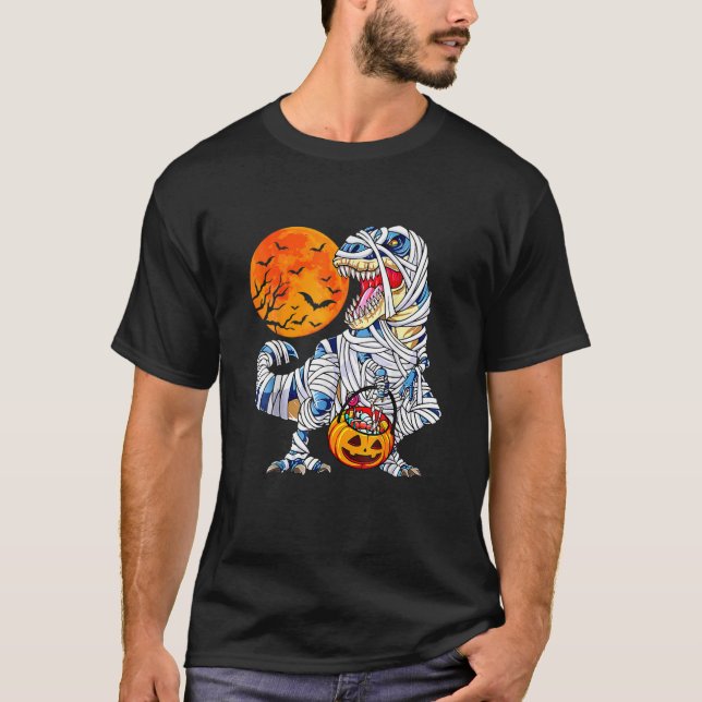 Halloween Dinosaur T Rex Mummy Pumpkin Gift For Bo T-Shirt (Front)