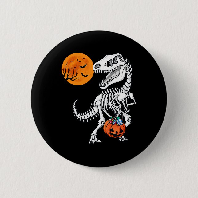 Halloween Dinosaur T Rex Skeleton Scary Boys Kids  2 Inch Round Button (Front)