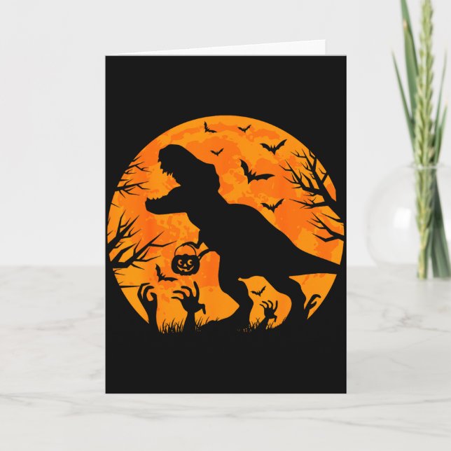 Halloween Dinosaur T Rex With Pumpkin Dinosaur Hal Card (Front)