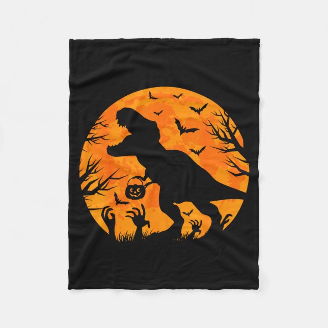 Halloween Dinosaur T Rex With Pumpkin Dinosaur Hal Fleece Blanket (Front)