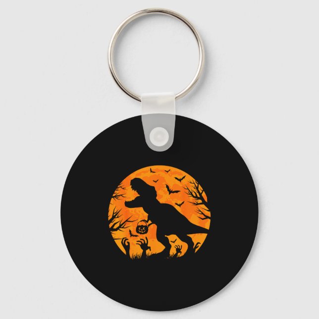 Halloween Dinosaur T Rex With Pumpkin Dinosaur Hal Keychain (Front)