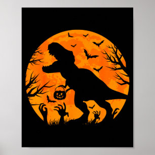 Halloween Dinosaur T Rex With Pumpkin Dinosaur Hal Poster