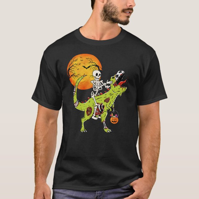 Halloween Dinosaur Zombie T Rex Skeleton Boys Todd T-Shirt (Front)