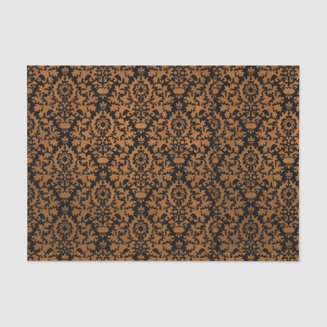 Halloween Distressed Victorian Orange Black Damask Tissue Paper (Front)