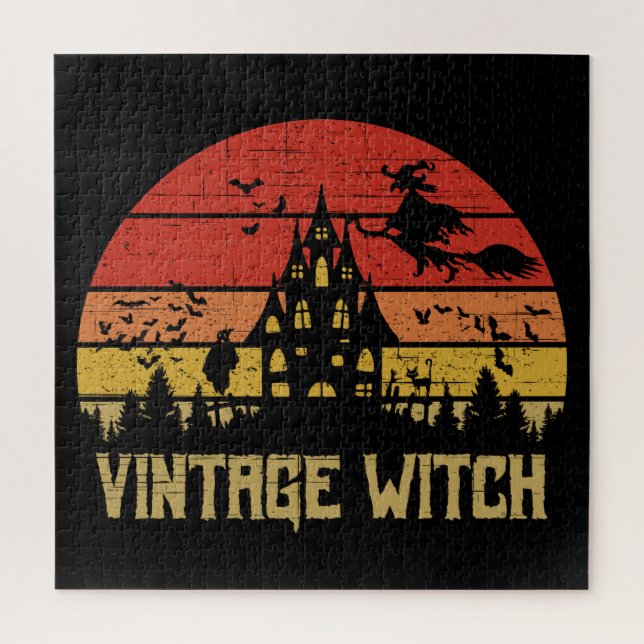 Halloween Distressed Vintage Witch Retro Sunset Jigsaw Puzzle (Vertical)