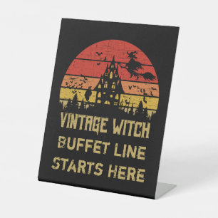 Halloween Distressed Vintage Witch Retro Sunset Pedestal Sign