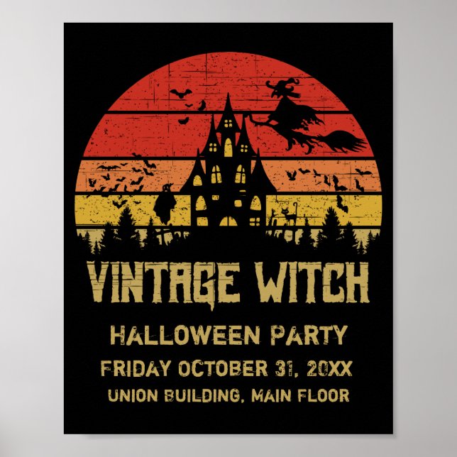 Halloween Distressed Vintage Witch Retro Sunset Poster (Front)
