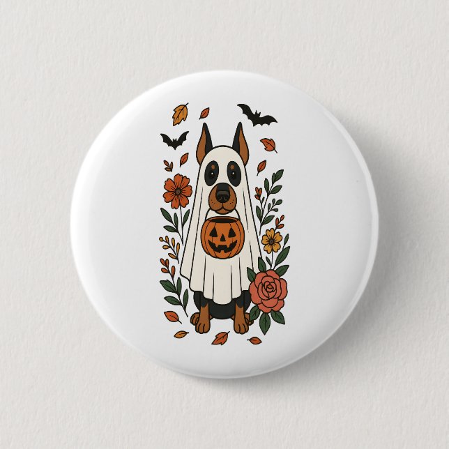 Halloween Doberman Pinscher Flowers 2 Inch Round Button (Front)