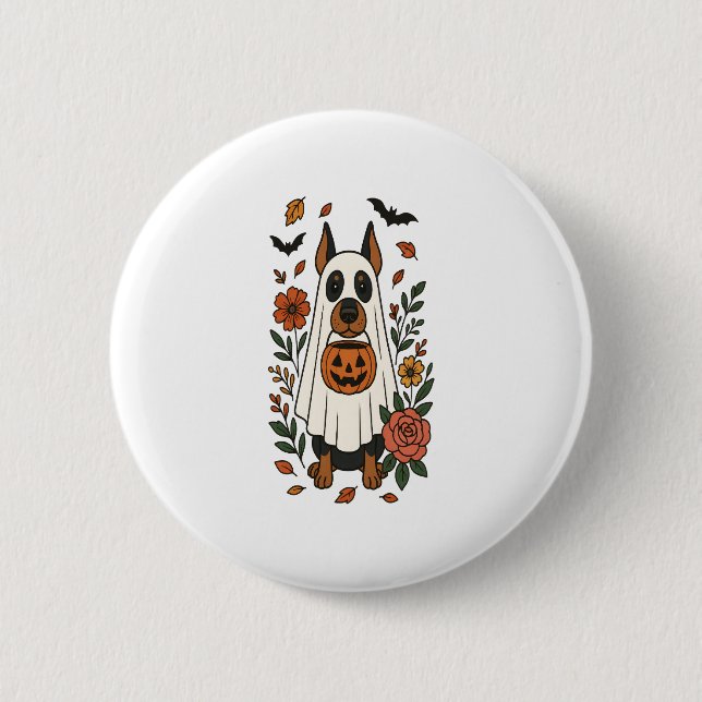 Halloween Doberman Pinscher Flowers 2 Inch Round Button (Front)