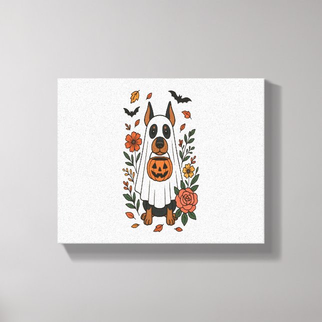 Halloween Doberman Pinscher Flowers Canvas Print (Front)