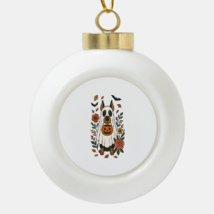 Halloween Doberman Pinscher Flowers Ceramic Ball Christmas Ornament