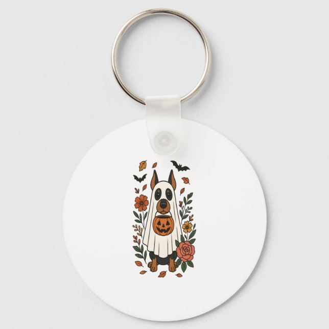 Halloween Doberman Pinscher Flowers Keychain (Front)