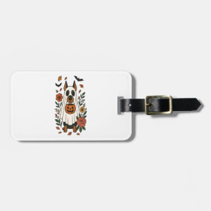 Halloween Doberman Pinscher Flowers Luggage Tag