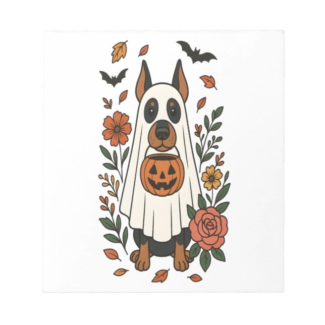 Halloween Doberman Pinscher Flowers Notepad (Front)