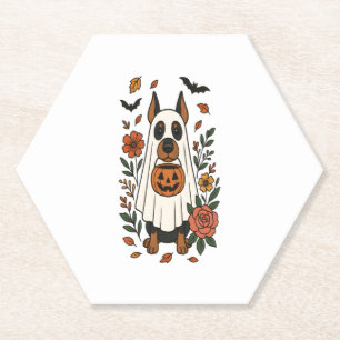 Halloween Doberman Pinscher Flowers Paper Coaster