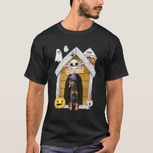 Halloween Dobermann Dog Witch Haunted House T-Shirt