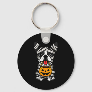 Halloween Dog Boston Terrier Mummy Costume Men Wom Keychain