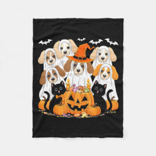 Halloween Dog Dressed As Ghost Funny Halloween Dog Fleece Blanket