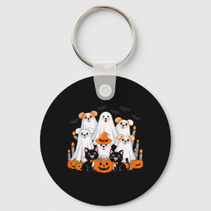 Halloween Dog Dressed As Ghost Halloween Dog Funny Keychain