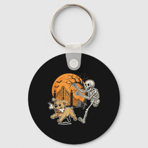 Halloween Dog Funny Skeleton Chasing Graveyard Keychain