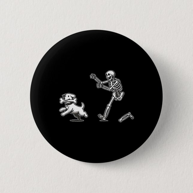 Halloween Dog Funny Skeleton Skeleton Chasing Dog 2 Inch Round Button (Front)